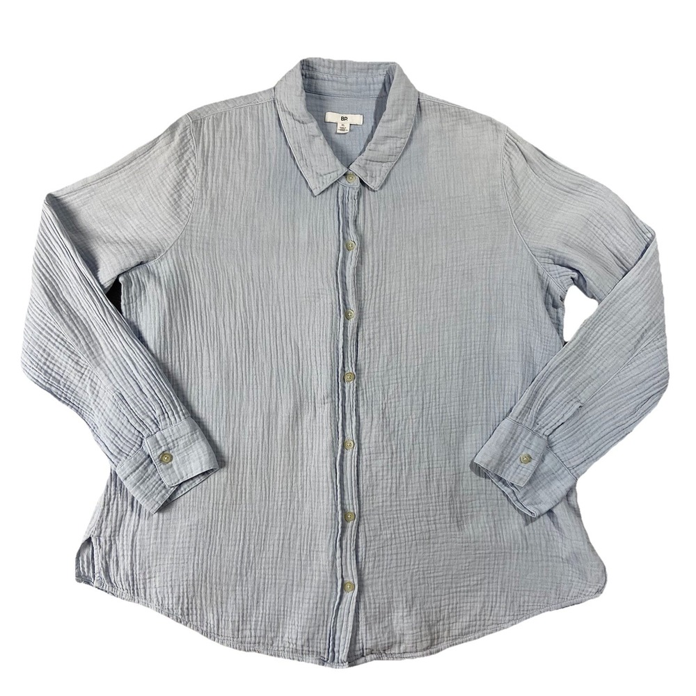 BP. Long Sleeve Cotton Gauze Button Up Powder Blue Women's XL Beach Coastal